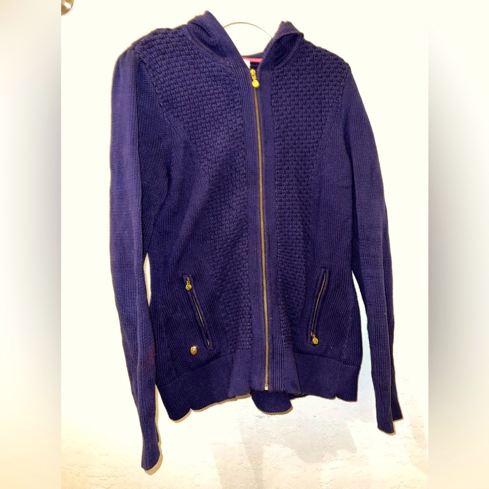 Lilly Pulitzer Navy Zip Sweater w/ Hood Size Small